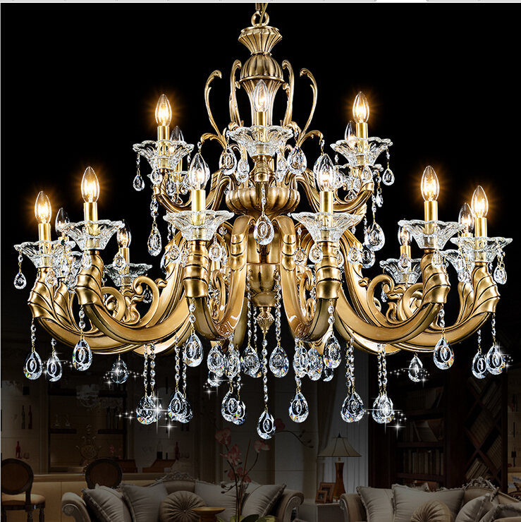 newly 18 lights bronze color crystal chandelier light fixture brass finish crystal lustre lamp villa cristal lighting