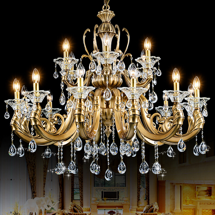 newly 18 lights bronze color crystal chandelier light fixture brass finish crystal lustre lamp villa cristal lighting