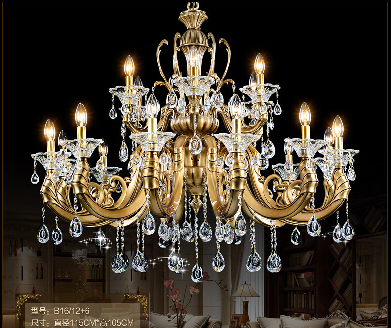 newly 18 lights bronze color crystal chandelier light fixture brass finish crystal lustre lamp villa cristal lighting