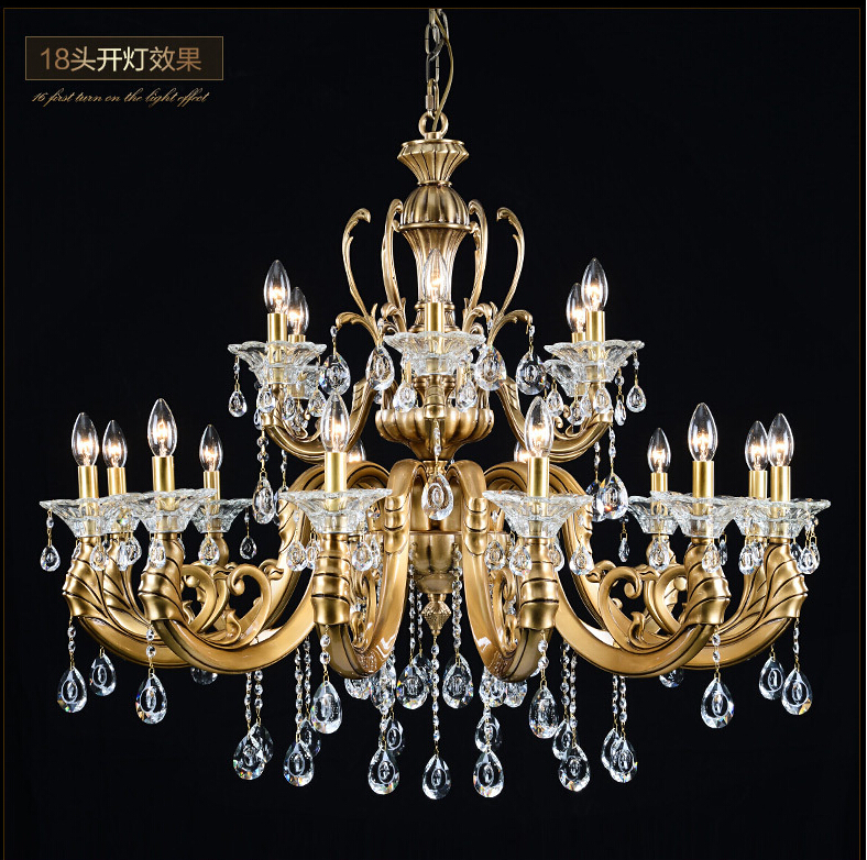 newly 18 lights bronze color crystal chandelier light fixture brass finish crystal lustre lamp villa cristal lighting