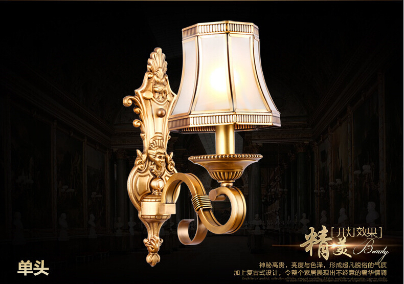 newly american style copper wall lamp single and double head hallway light bedroom brass glass wall sconce ac guaranteed