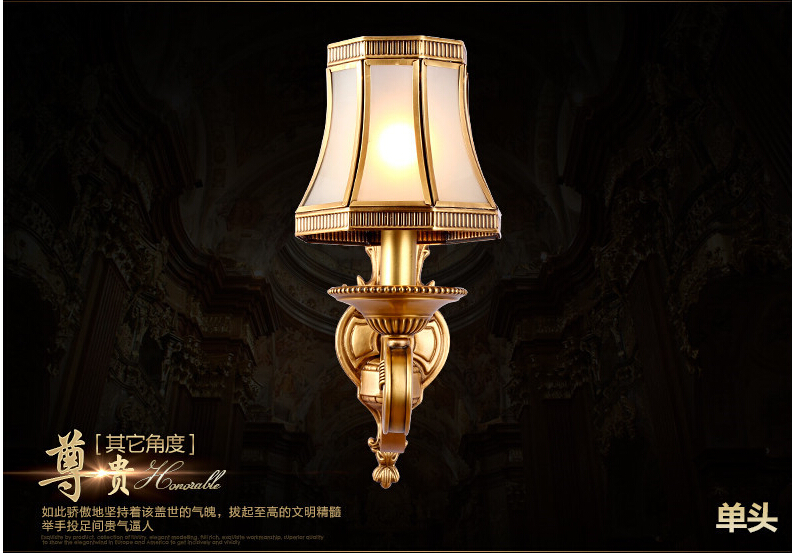 newly american style copper wall lamp single and double head hallway light bedroom brass glass wall sconce ac guaranteed