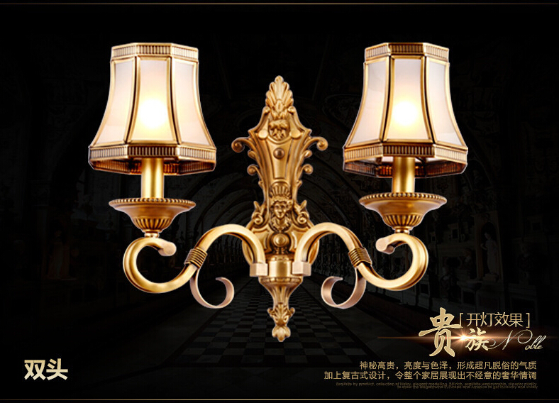 newly american style copper wall lamp single and double head hallway light bedroom brass glass wall sconce ac guaranteed