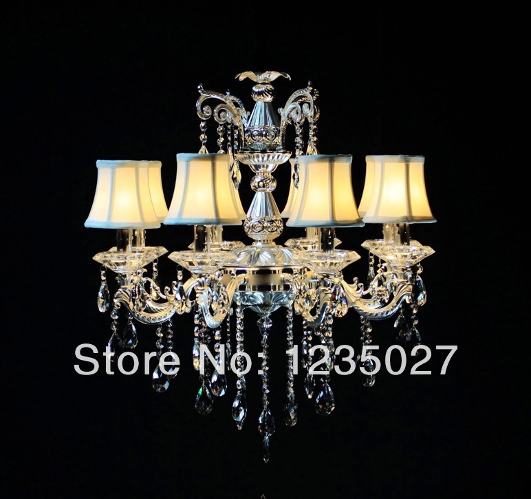 newly arrival satin silver crystal chandelier elegant 6-light fabric crystal chandelier sy4012/6l