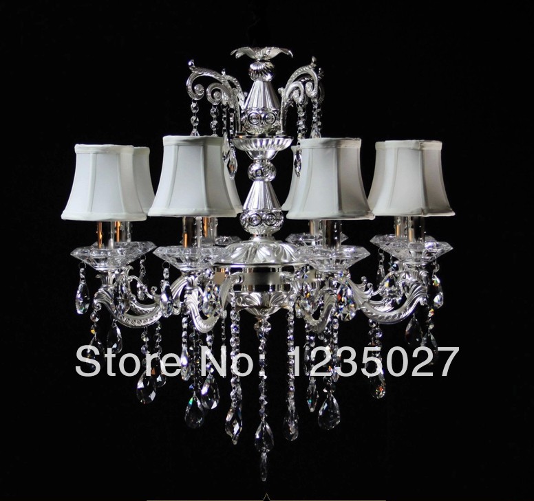 newly arrival satin silver crystal chandelier elegant 6-light fabric crystal chandelier sy4012/6l