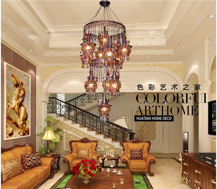 newly bohemian miderranean style colorful iron crystal pendant light creative dining room pastoral pendant lamp