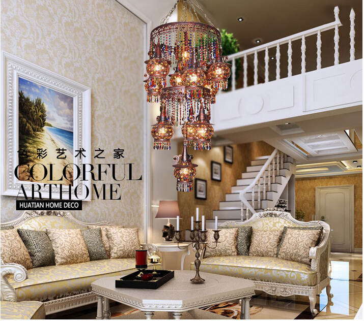 newly bohemian miderranean style colorful iron crystal pendant light creative dining room pastoral pendant lamp