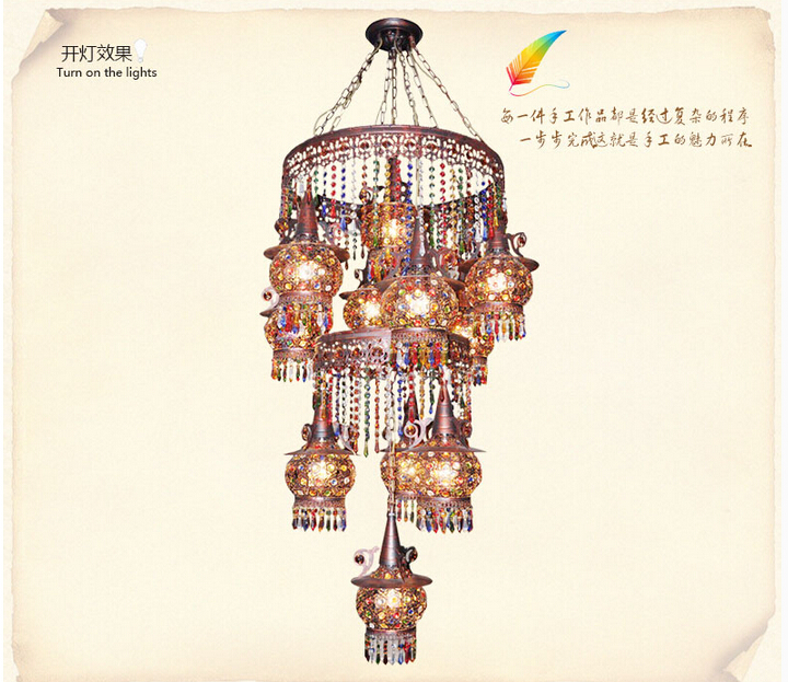 newly bohemian miderranean style colorful iron crystal pendant light creative dining room pastoral pendant lamp