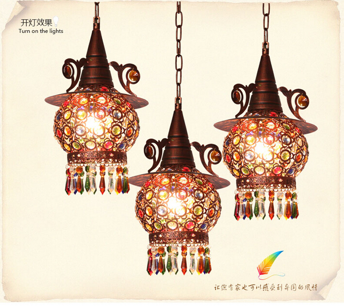 newly bohemian miderranean style colorful iron crystal pendant light creative dining room pastoral pendant lamp