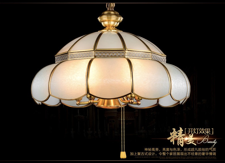 newly brass candle chandelier ac90-260v d500mm lamps glass lampshade copper material chandelier big size living room chandelier