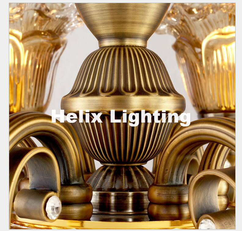 newly brass color chandelier lamp, 5/6/8/10 heads lights, modern decora glass ac 110v/220v e14 led guaranteed