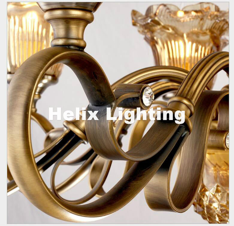 newly brass color chandelier lamp, 5/6/8/10 heads lights, modern decora glass ac 110v/220v e14 led guaranteed