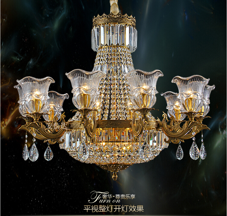 newly brass color crystal chandelier lamp crystal lustre bronze finish light fixture villa cristal lighting ac guaranteed