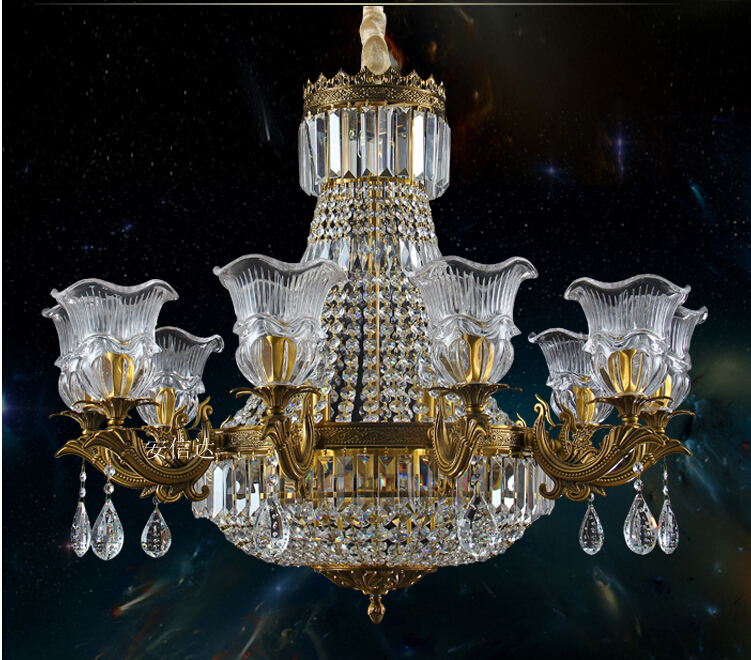 newly brass color crystal chandelier lamp crystal lustre bronze finish light fixture villa cristal lighting ac guaranteed