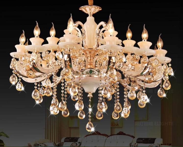 newly classic crystal chandelier light gold color crystal lighting with 15 arms sy4071/15l d920mm h720mm