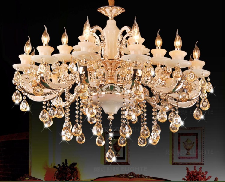 newly classic crystal chandelier light gold color crystal lighting with 15 arms sy4071/15l d920mm h720mm