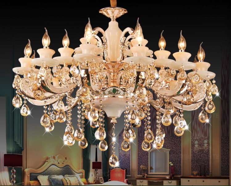 newly classic crystal chandelier light gold color crystal lighting with 15 arms sy4071/15l d920mm h720mm