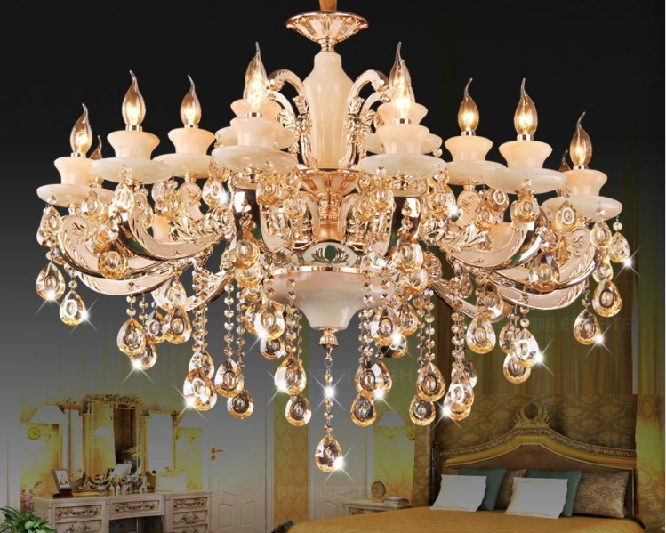 newly classic crystal chandelier light gold color crystal lighting with 15 arms sy4071/15l d920mm h720mm