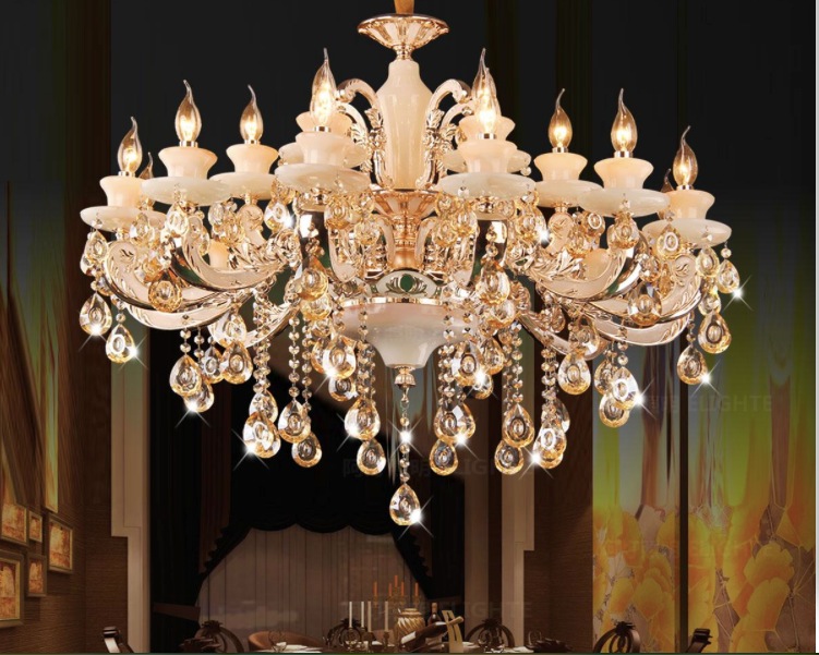 newly classic crystal chandelier light gold color crystal lighting with 15 arms sy4071/15l d920mm h720mm