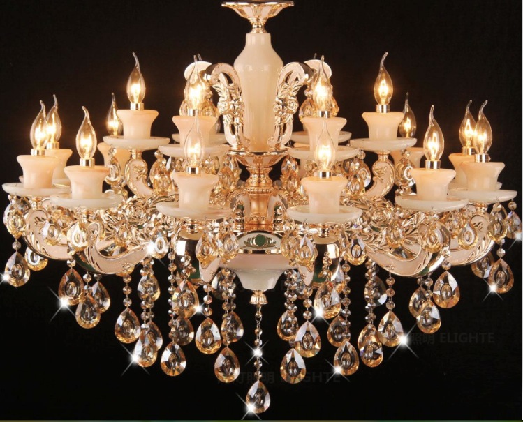 newly classic crystal chandelier light gold color crystal lighting with 15 arms sy4071/15l d920mm h720mm