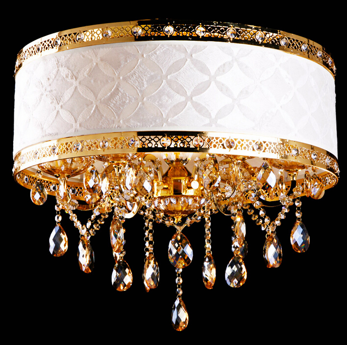 newly golden crystal chandeliers k9 modern fabric led modern chandelier home living lighting d500mm 4l/d600mm6l two sizes