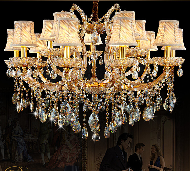 newly large gold color crystal chandelier light fixture, coffee chrystal lamp for el, restaurant, lobby, foyer