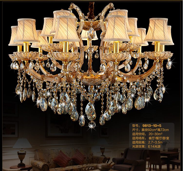 newly large gold color crystal chandelier light fixture, coffee chrystal lamp for el, restaurant, lobby, foyer