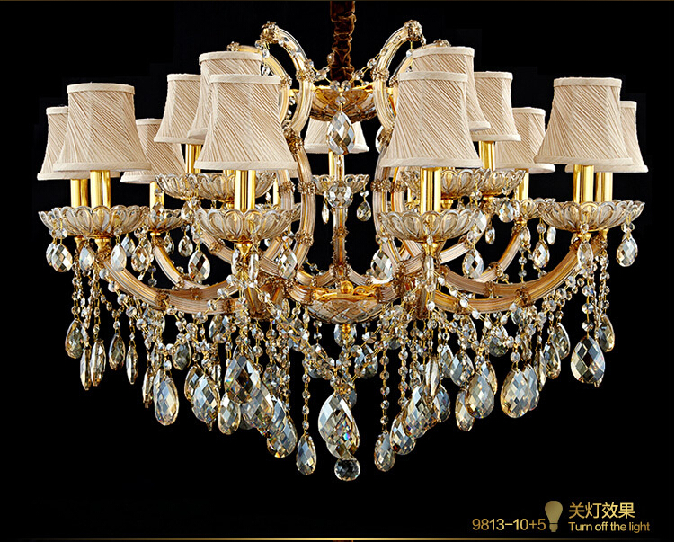 newly large gold color crystal chandelier light fixture, coffee chrystal lamp for el, restaurant, lobby, foyer