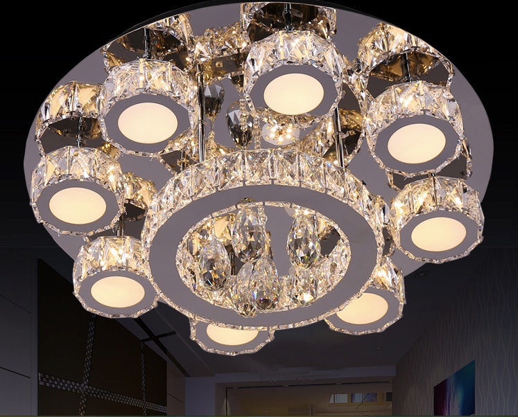 newly led modern round design crystal ceiling light fitting crystal lamp d600mm guarantee fast