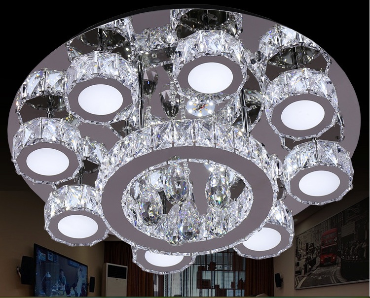 newly led modern round design crystal ceiling light fitting crystal lamp d600mm guarantee fast