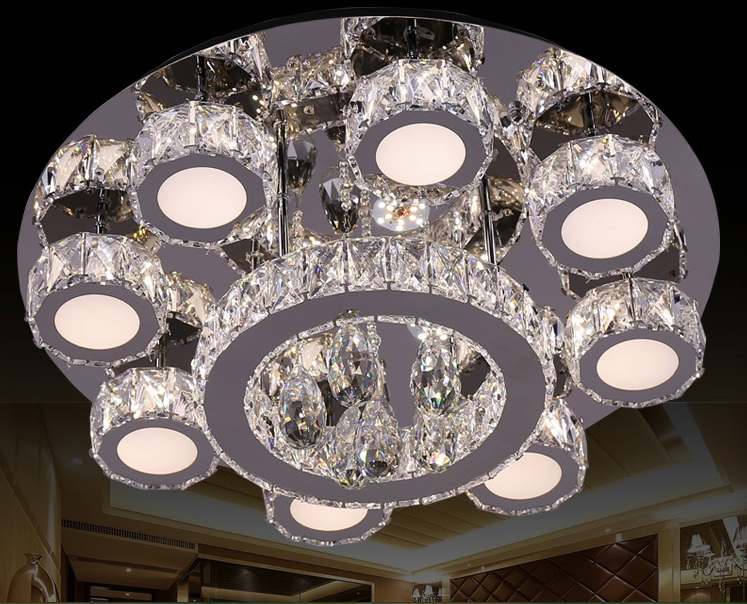 newly led modern round design crystal ceiling light fitting crystal lamp d600mm guarantee fast