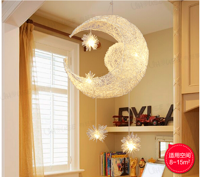 newly modern moon star led pendant lamp for children bedroom kids ceiling luminaire light fixture