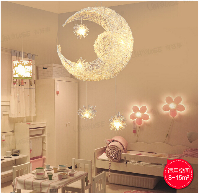 newly modern moon star led pendant lamp for children bedroom kids ceiling luminaire light fixture