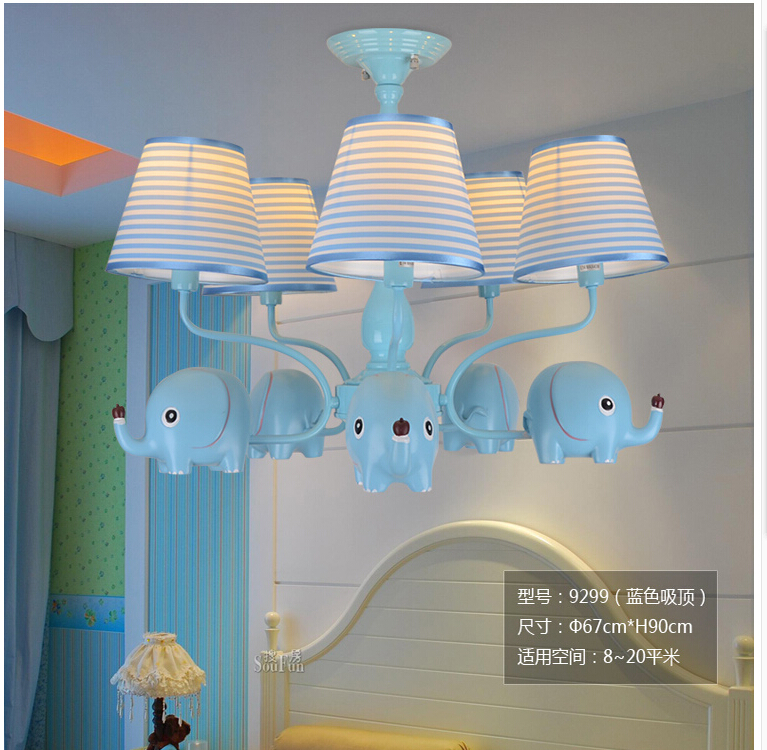 newly pink and blue elephant cute children's bedroom led chandelier kids room decorative ceiling lamp fixture ac