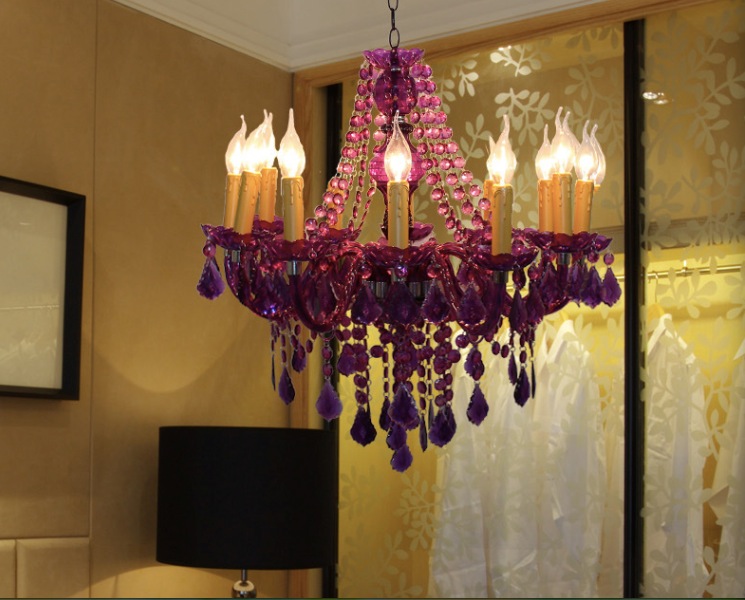 pendant lamp, 3/5/9/12 heads lights, vintage total acrylic crystals purple pendant ac110v/220v