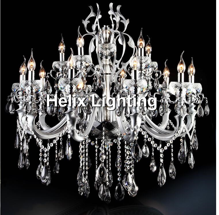 silver finished modern crystal chandelier lingting luxurious k9 crystal lamp lustre suspension light ac 15l d92cm