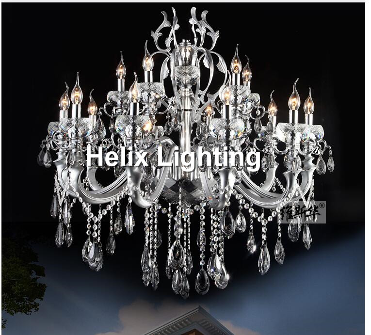 silver finished modern crystal chandelier lingting luxurious k9 crystal lamp lustre suspension light ac 15l d92cm