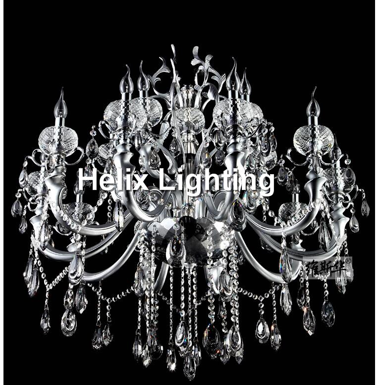 silver finished modern crystal chandelier lingting luxurious k9 crystal lamp lustre suspension light ac 15l d92cm