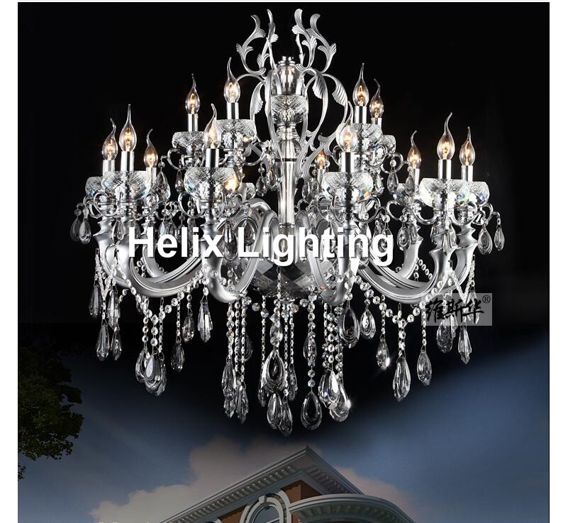 silver finished modern crystal chandelier lingting luxurious k9 crystal lamp lustre suspension light ac 15l d92cm