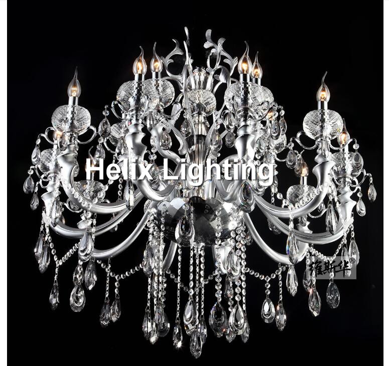 silver finished modern crystal chandelier lingting luxurious k9 crystal lamp lustre suspension light ac 15l d92cm