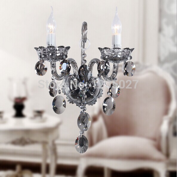 smokey color luxury candle wall light crystal lamp fashion luminarias lighting fixture2l design