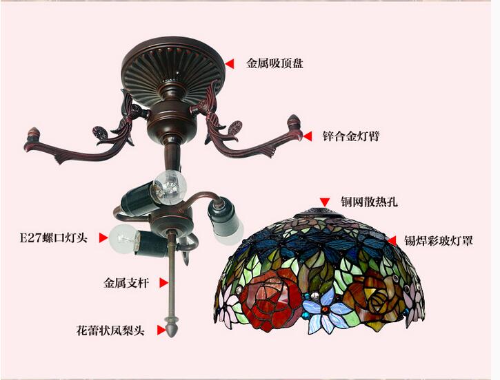 tiffany novelty rose pendant child bedroom pendant lamps for balcony home decoration ac e27 guaranteed d40cm