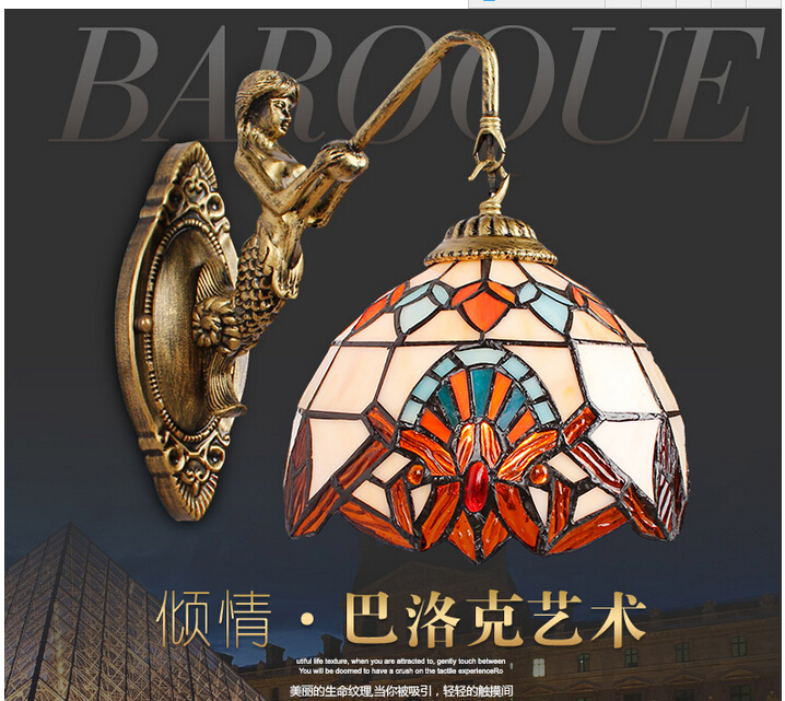 tiffany wall lamp, baroque wall lamp ,20cm shade wall mounted lightfor balcony bedroom, corridor two arm designs