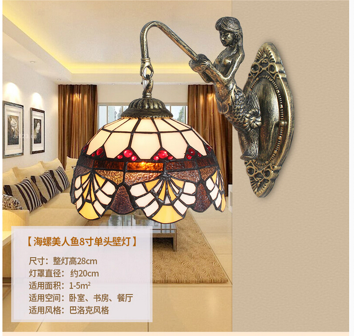 tiffany wall lamp, baroque wall lamp ,20cm shade wall mounted lightfor balcony bedroom, corridor two arm designs