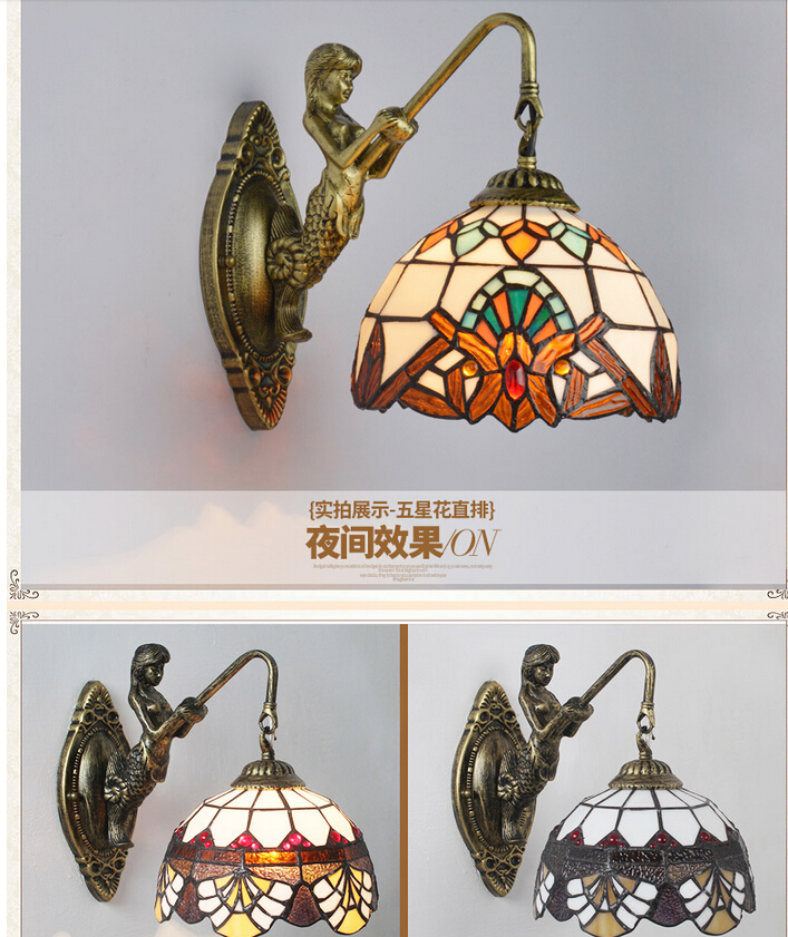 tiffany wall lamp, baroque wall lamp ,20cm shade wall mounted lightfor balcony bedroom, corridor two arm designs