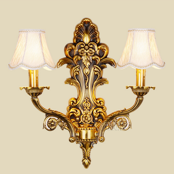 w410mm h440mm 2l classical golden brass wall lamp brass wall sconce for el with fabric shade modern brass wall lamp lustre