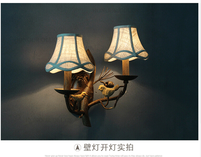 w43cm 2l american country style nordic fabric shades vintage aisle bird design wall lamp bird wall sconces e14 led