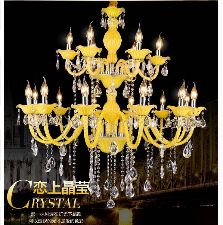 yellow crystal chandelier lustre crystal chandelier d950mm 12+6arms e14 led optional lustres de cristal chandelier