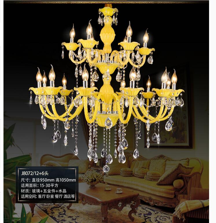 yellow crystal chandelier lustre crystal chandelier d950mm 12+6arms e14 led optional lustres de cristal chandelier