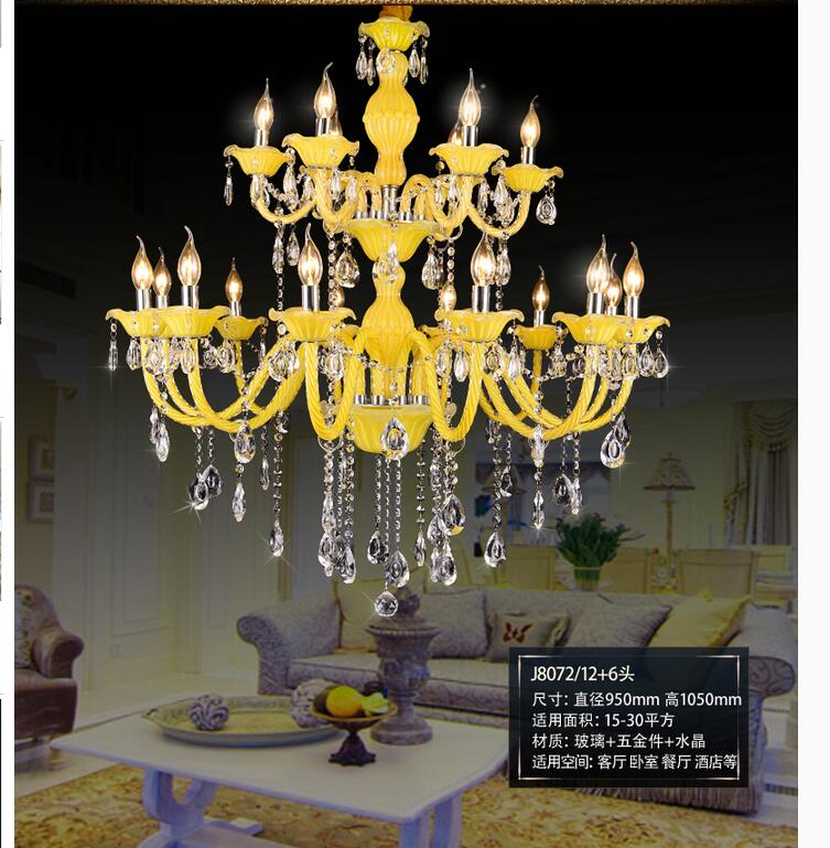 yellow crystal chandelier lustre crystal chandelier d950mm 12+6arms e14 led optional lustres de cristal chandelier